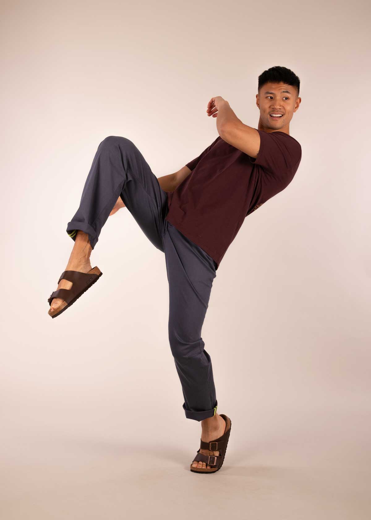 3RD ROCK stretch trousers suitable for climbing and active lifestyle - Donald is 6ft1″  with a 30" waist, 36" hips & a 33" inseam and is wearing a size 30LL. M