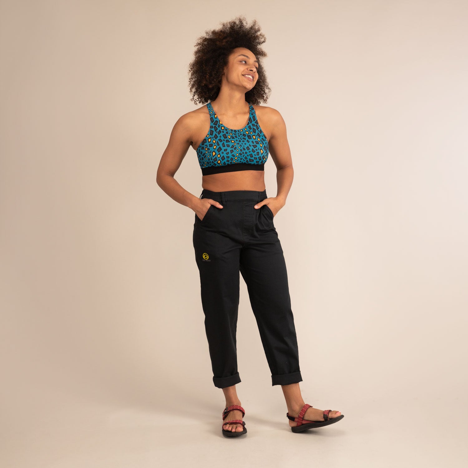 EQUINOX MINIMAL REPTILE | Reversible Recycled Sports Bra | 3RD ROCK Clothing -  Kendal is a 34D with a 32" underbust, 36" overbust and wears a size 12 F