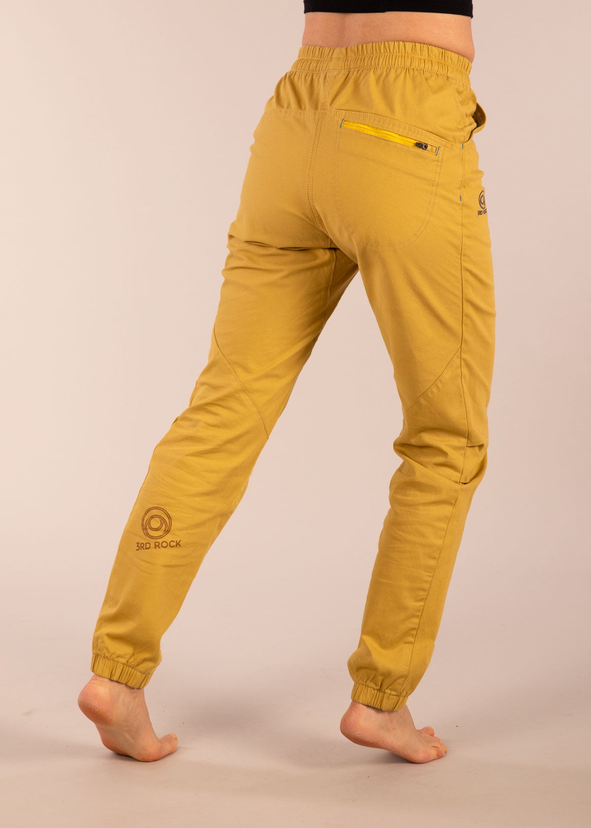 3rd rock outdoor clothing margo trousers in yellow - Jess is 5ft 8” with a  29" waist, 38" hips & a 32.5" inseam and is wearing a size 28RL. F